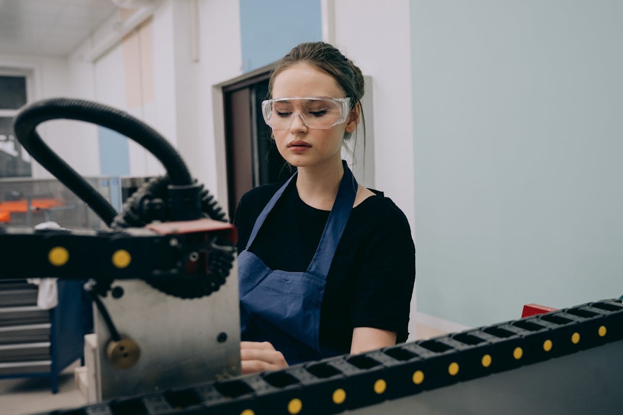 Beautiful Woman Inside a Factory